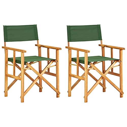 vidaXL-2X-Solid-Acacia-Wood-Directors-Chairs-Patio-Chairs-Folding-Makeup-Artist-Telescope-Chairs-Space-Saving-Seat-for-Garden-Brown-and-Green
