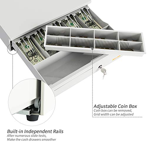 Cash Register Drawer -Nurxiovo 16 Inch Money Box 5 Bill 8 Coin Money Tray Lock/POS Machine for Point of Sale (POS) System RJ11/RJ12 Interface/Open with Key(Grey)
