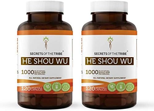 Secrets of the Tribe He Shou Wu 120 Capsules (2 pcs.), 1200 mg, He Shou Wu (Fo-TI, Polygonum multiflorum) Dried Root (2x120 Capsules)