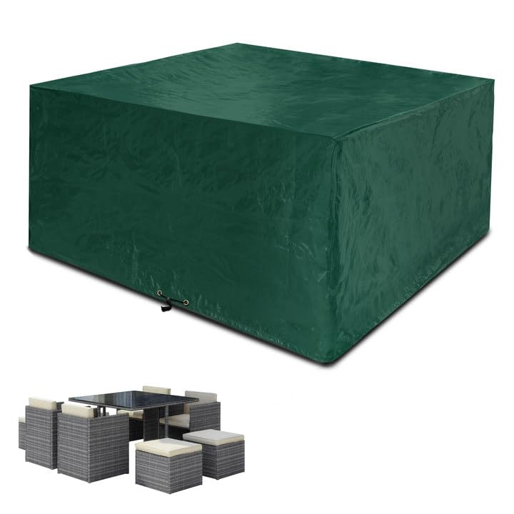 Funshot Cube Outdoor Furniture Covers, Garden Table Covers Waterproof, Patio Rattan Cube Set Cover for Garden Square Table and Chairs, Rattan Garden Furniture Set, Green, 135x135x71 cm