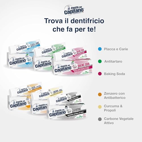 Pasta del Capitano, Organic Anti-artartar Toothpaste, Gives Freshness and Refreshes Breath, Ideal for Smokers, Helps Prevent Plaque, 100% Made in Italy, 100 ml Tube