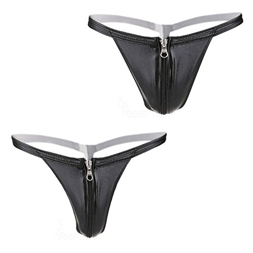 Geoot Sexy Leather Zipper Closure Thong Underwear,Couples Underwear(Men s+Women s) (Black)