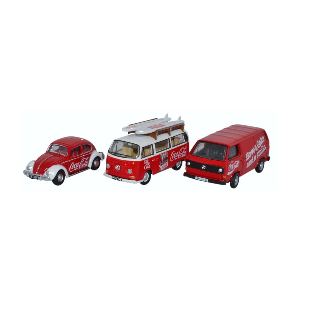 Oxford Diecast 76SET60CC 3 Piece VW Set Coca Cola 1:76 Scale OO Gauge Diecast Model