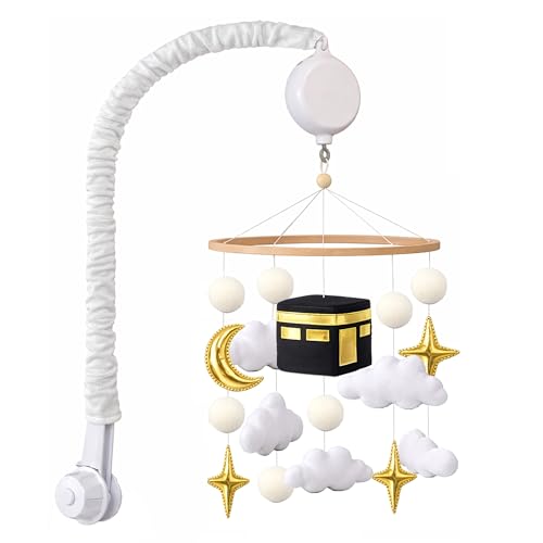 Dua Baby Crib Mobile - Islamic Toy - Halal Baby Sleep Music with Soothing Duas & Surahs - Full Set with Sound Box, Remote, Cot Mobile Arm, Rotating Montessori Infant Crib Toys Hanging Muslim Gift