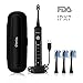 O'bella Sonic Electric Toothbrush, 48000/rpm and 5 Optional Modes Rechargeable Black Toothbrushes for Deep Cleaning, Smart Timer, Waterproof, 4 Replacement Heads Travel Cases