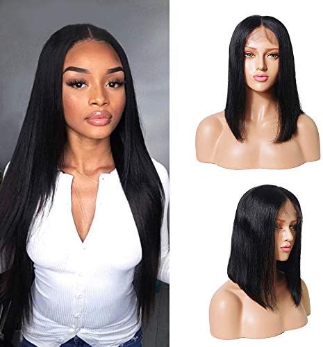 DADA 360 Lace Wigs Straight Human Hair Wig 14 Inch Silky Hair Wig for Women 360 Lace Frontal Wig Natural Color