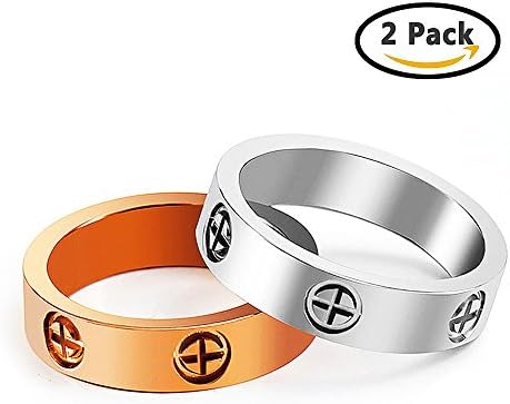 NIREUS 2PCS (Rose Pink Gold + Silver Gold-Plated) Luxury The Love Ring Collection Brand Design For Women Size 5-10 (1PCRoseGold+1PCWhiteGold, 9)