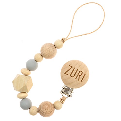 Zuri Wooden Pacifier Clip Binky Holder Silicon Chew Beads Soother Teether Nursing Clean Eco-Friendly Baby Shower Gift Toy - Thumbnail 5