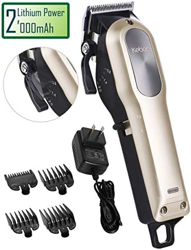 Hair Clippers for Men Professional, Kebor Electric Cordless Built-in Huge 2000mAh Barber Haircutting Set with Taper Lever, Rechargeable Lithium ion Battery, Powerful Motor, Detachable Cord - 2018 Gold