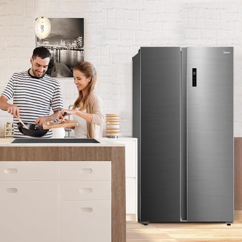 Midea 710L Gross & 510L Net Side By Side 2 Door Refrigerator, Frost Free Fridge Freezer With Humidity Control, Electronic Touch Screen, Inverter Quattro, Adjustable Door Racks, Silver MDRS710FIE46AED