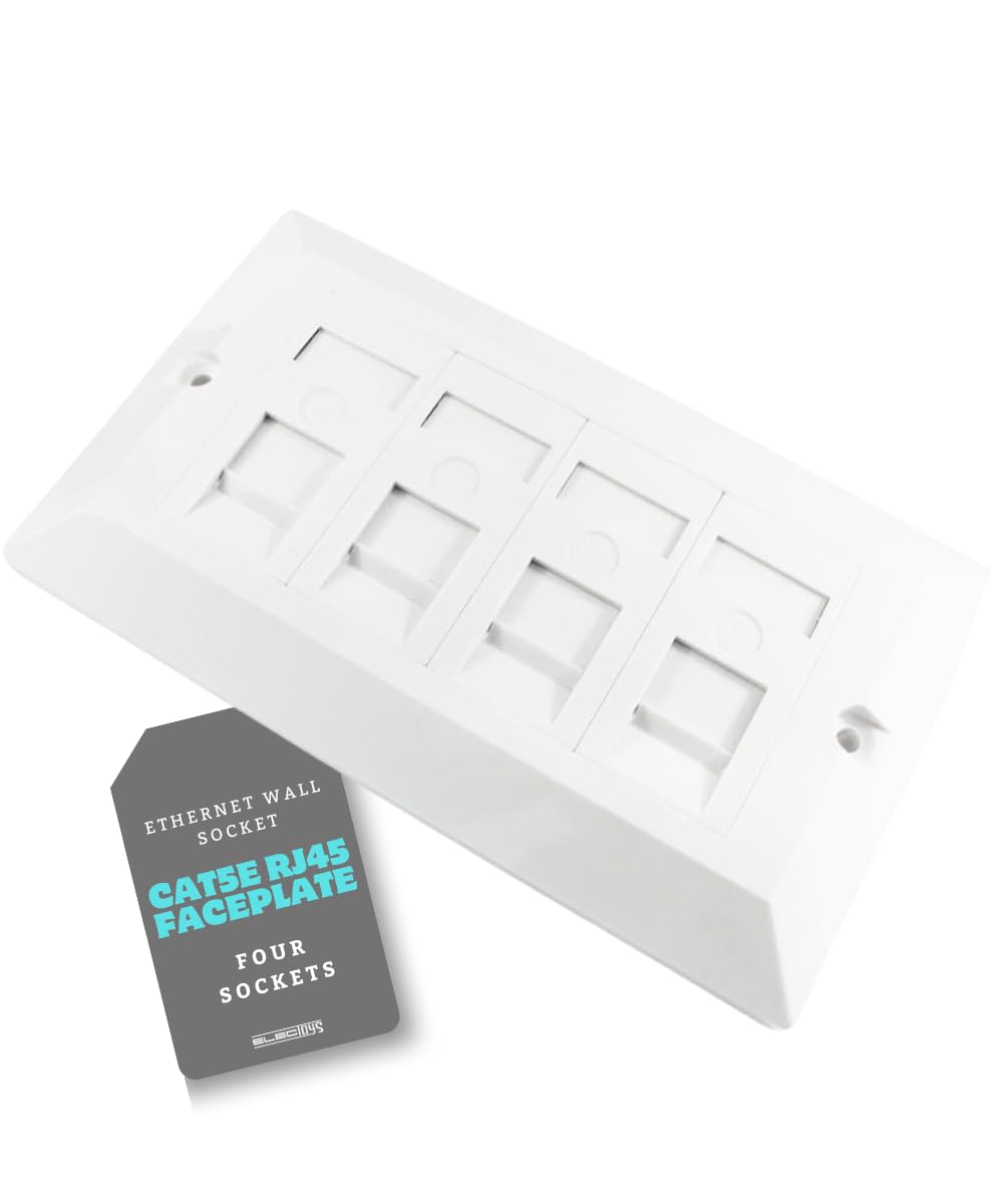 CAT5e Ethernet Faceplate Single RJ45 Socket Wall Plate for CAT 5 Ethernet Cable Networking Socket Box - 1 Port / 2 Ports / 4 Ports - by Electoys (4 Ports)