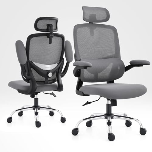 TONFARY Ergonomic Office Chair, High Back Mesh Office Chair, Adjustable Lumbar Support, Folding Armrest, Removable Headrest, Gaming Chair for Computer Swivel 150kg