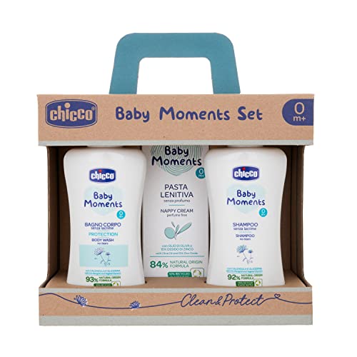 Chicco Baby Moments Set con Bagno Corpo da 200 Ml, Shampo Senza Lacrime da 200 ml, Pasta Lenitiva da 100 Ml, 0 Mesi +