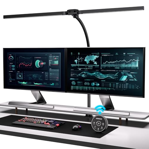 EYOCEAN 24W 80cm Dual Head Clip On Desk Lamp Daylight Desk Lamp with Remote Control Dimmable Monitor Lamp Gooseneck Eye Protection Black