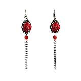 RareLove Lolita Red Rose Flower with Beads Tassel Fringe Dangle Earrings