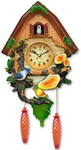 HONGNA Retro Minimalist Creative Cuckoo Pendulum Clock Children Cartoon Wall Clock Home Bedroom Silent Wall Clock