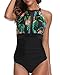 Holipick Women One Piece Swimsuit High Neck Mesh Ruched Floral Printed Floral L