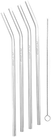 ATMO Stainless Steel Premium Drinking Straws, Reusable, BPA Free and Eco-Friendly, Set of 4 Extra Long with Free Cleaning Brush