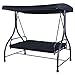 Tangkula Converting Outdoor Swing Patio Porch Garden Swing with Comfortable Cushion Seats, Adjustable Canopy & Coated Steel Frame Hammock 3 Seats Patio Deck Furniture (Black)