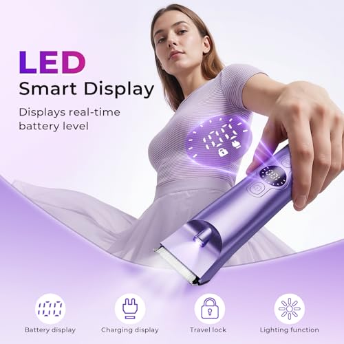 Bikini Trimmer for Women, 4 in 1 Electric Razors for Women - Dual Head, Wet & Dry Use Pubic Body Hair Trimmer Electric Shavers, Rechargeable Womens Facial Razors for Legs, Nose, Armpits, Bikini Area