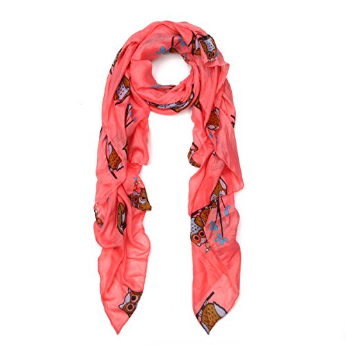 Premium Night Owl Print Fashion Scarf Wrap, Hot Pink