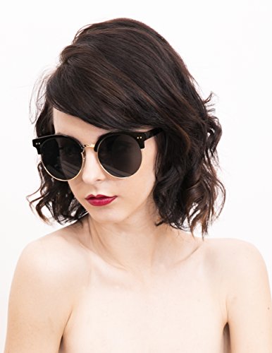O2 Eyewear 97018 Premium Oversize Cats eye Womens Mens Mirror Funky Flat Sunglasses (BLACK, BLACK / size L)