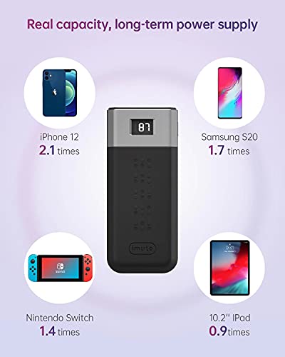 imuto Power Bank, USB-C Portable Charger 10000mAh,with 20W PD 3.0 /QC 3.0 USB C Output & Premium Battery Pack, Ultra Compact Design for iPhone 8/11/12/12 Pro/13 Pro Max, Galaxy, Pixel 3/3XL, and More