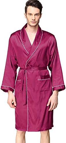 Haseil Men's Satin Kimono Robe Spring Summer Shawl Collar Sleepwear Classic Silk Bathrobes