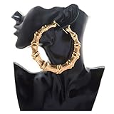 UNKE Large Bamboo Earrings Hip-Hop Gold /Silver Ladies Hoop / Hoops Bling Circle Earring,Round