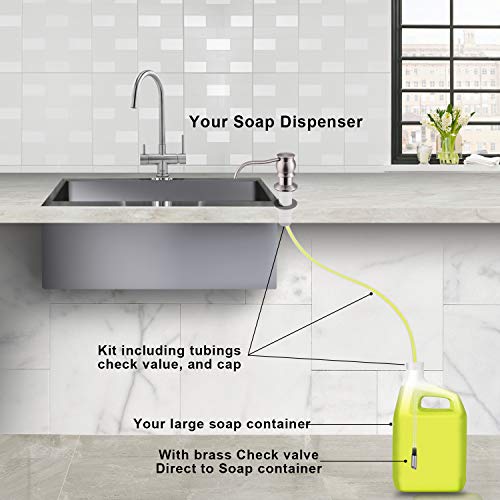Samodra Sink Soap/Lotion Dispenser and Extension Tube Kit, Brass Pump Brushed Nickel Finish Built in Design with 39" Extension Tube Directly to Soap Bottle, No More Messy Refills(No Bottle)