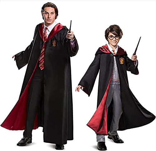 Wizard Robe Costume Cosplay Set,Hogwarts Wizarding World Costume Robes for Kids & Adults,Dress Up Accessory Include with Striped Tie, Glasses Frame, Wizard Hat, Magic Wand，Pendant…