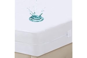 PARKDENY King Waterproof Zippered Mattress Encasement, Breathable, Noiseless, Machine-Washable Zipped Mattress Cover, Fitting 7" - 15" Deep Mattress