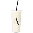 kate spade new york Insulated Initial Tumbler with Reusable Straw, 20 Ounce Acrylic Travel Cup with Lid (A)