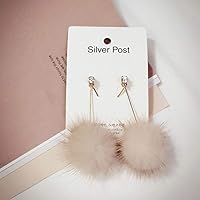 Mufuny Simple Mink Fur Ball Earring Fur Pom Flower Long Earrings for Women and Girls (Color : Camel)