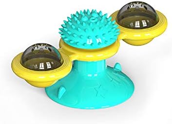 Vingtank Cat Toys, Suction Cup Base and 2 Transparent Bins Safe Material for Cat,Windmill Kitten Toy, Blue and Yellow