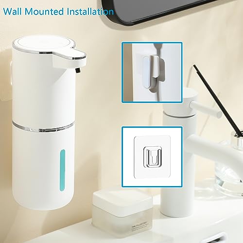 Dispensador automático de sabão espumante – 4 engrenagens de espuma ajustável, adesivo montado na parede – bomba de sabão recarregável para banheiro e cozinha, 368 g/380 ml sem toque