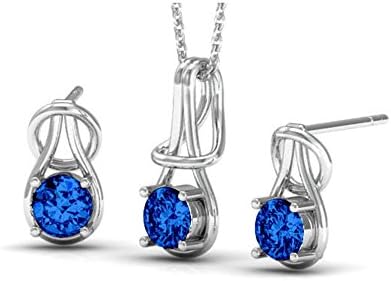 SWAROVSKI CRYSTAL September Birthstone Jewelry Sets for Women -Gift Pouch +TAGS - Authenticity Certificate & Warranty- Sapphire Round 6mm Hypoallergenic Jewelry set Pendant Necklace and Stud Earrings - BEST STOCKING STUFFERS - Gifts for Women