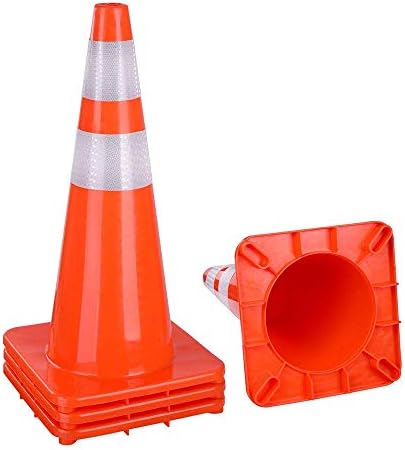 Set 4 PCS 28" Height Red PVC Safety Plastic Traffic Utility Truck Tow Trucks Parking Cones Reflective Collar