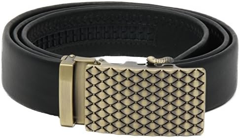 Celini Men’s Leather Ratchet Belt, Automatic Buckle, Adjustable Belt Without Holes (Up to 42" waist, 664 Black)