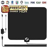 HD TV Antenna Indoor, Updated 2019 Newest HDTV Digital 4K / 1080P Antennas with Signal Amplifier Booster, More High-Definition and Free Channels, Long Enough Coax.