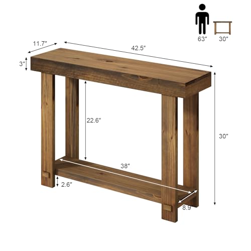HOKYHOKY Solid Wood Console Table for Entryway, 42.5" Farmhouse Entryway Tables Thickened Tabletop and Legs Rustic Narrow Skinny Behind Couch Sofa Table for Living Room, Hallway, Foyer