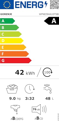 Gorenje WPNEI94A1DTSB Waschmaschine mit Dampffunktion/ConnectLife / 9Kg / 1400 U/min / 15 Programme/Totaler AquaStop/Wave Active Trommel/ExtraHygiene/PowerWash/Schnell Waschgang/EEK: A-10% 10