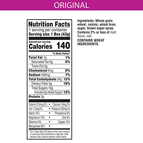KELLOGG’S RAISIN BRAN, BREAKFAST CEREAL, ORIGINAL, 1.52OZ