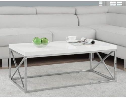 Hawthorne Ave Coffee Table - Glossy White with Chrome Metal