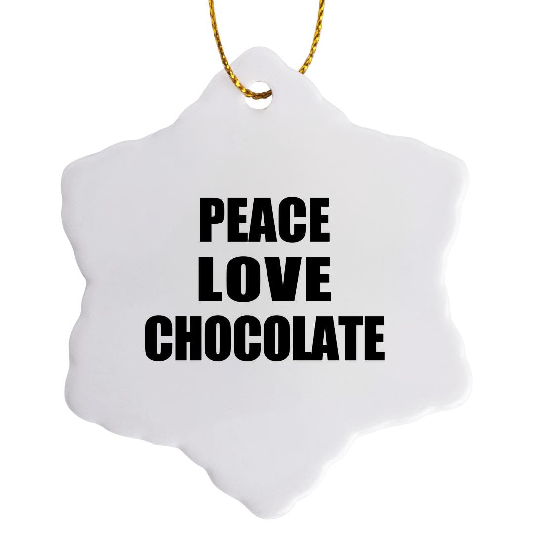 3dRose Peace Love and Chocolate-Things that Make Me Happy-Fun Foodie Gift Snowflake Ornament, Porcelain, Multi-Colour, 3-Inch
