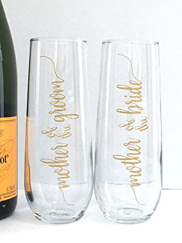 Mother of the Bride and Groom Champagne Flutes - Wedding Toast Glasses - Set of 2
