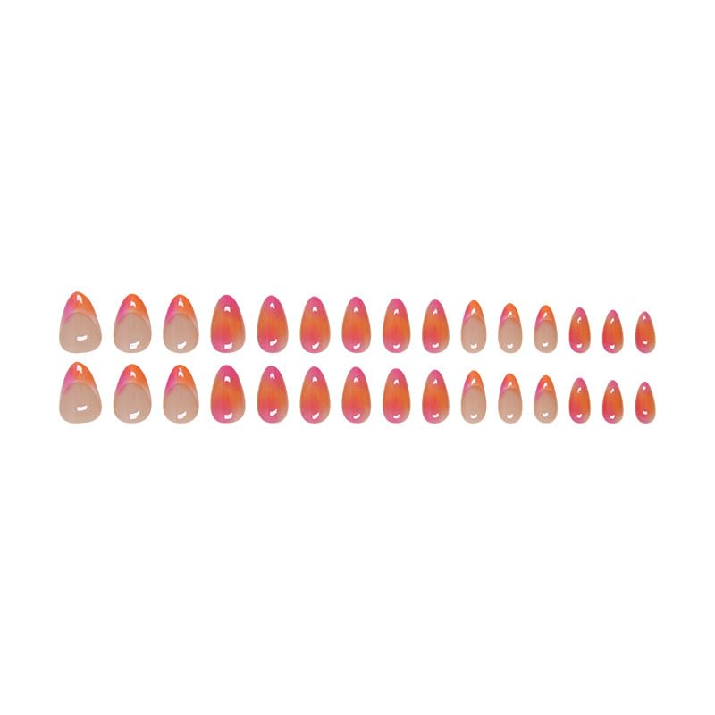 Almond Press On Nails Short Ombre Fake Nails Pink Orange Gradation Nails Press Ons French Acrylic False Nails With Artificial Glossy Designs Full Cover Glue On Nails For Women Girls - Image 4