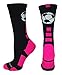 MadSportsStuff Soccer Ball Crew Socks (Black/Neon Pink, Medium)