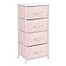 mDesign Tall Dresser Storage Tower Stand with 4 Removable Fabric Drawers - Steel Frame, Wood Top Organizer for Baby, Kid, and Teen Bedroom, Nursery, Playroom, or Dorm - Pink/White Polka Dot
