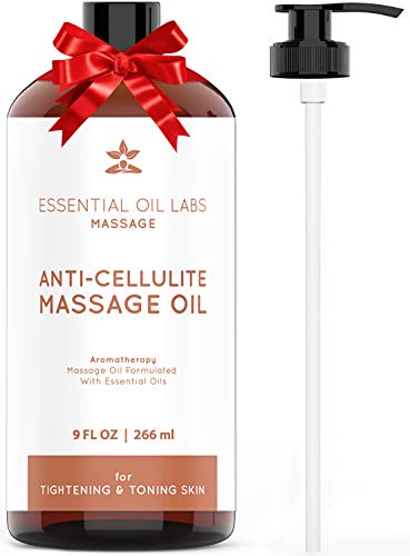 Anti Cellulite Massage Oil w/Eucalyptus Essential Oil, Grapeseed Oil, Lemon Essential Oil & Grapefruit Essential Oil – All-Natural, Non-Greasy Aromatherapy Body Oil for Smooth, Plumped Skin [9 oz]